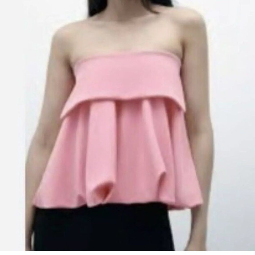 Zara Barbie Pink Strapless Bubble Hem Tube Top/Mini Skirt Size Large NWOT
